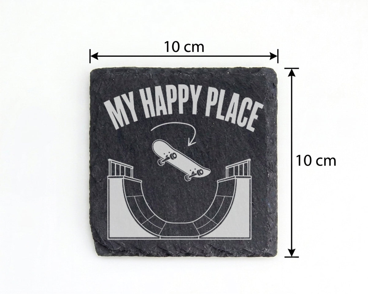 Schiefer Untersetzer Skateboard My Happy Place - Geschenk für Skater J – Bild 4
