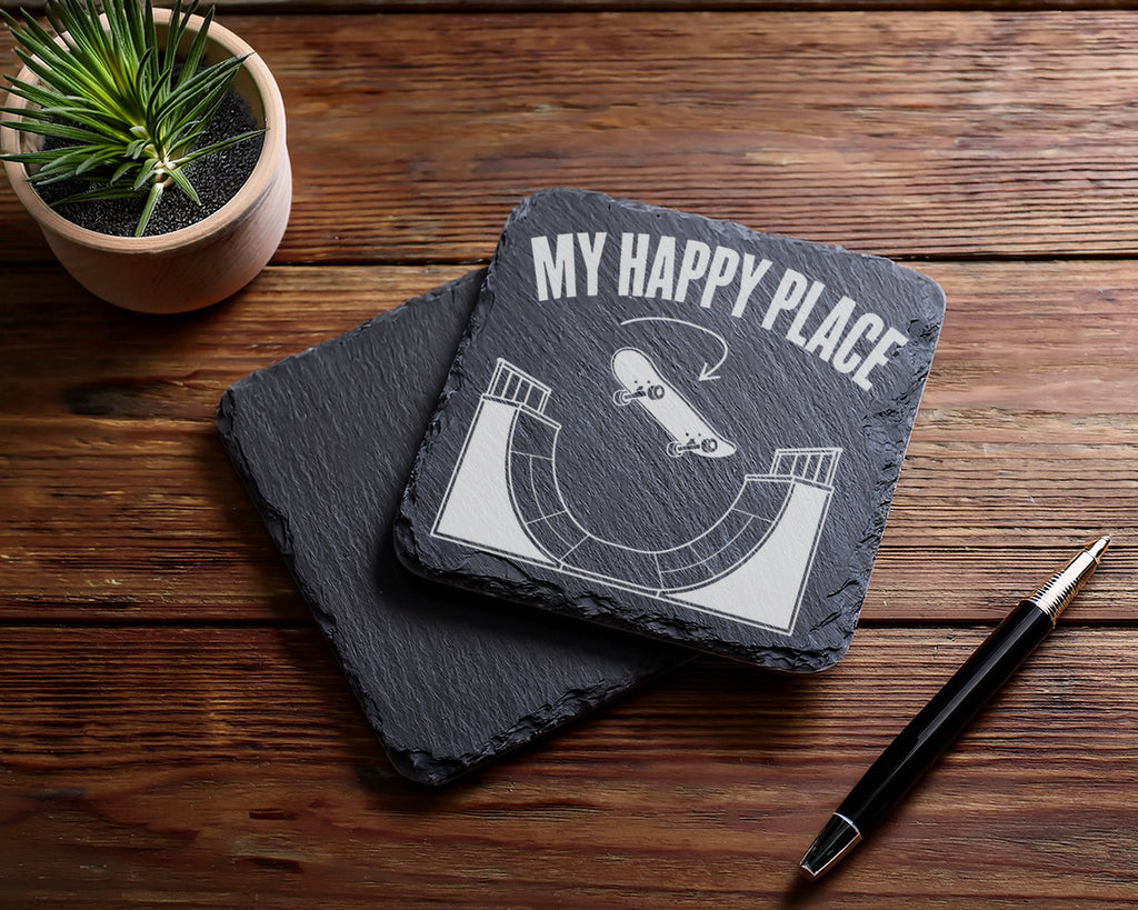 Schiefer Untersetzer Skateboard My Happy Place - Geschenk für Skater J – Bild 5