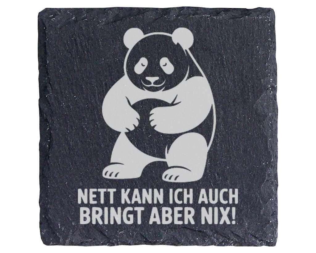 Schiefer Untersetzer Panda Nett Kann Ich Auch Bringt Nix - Lustiges Ge – Bild 1