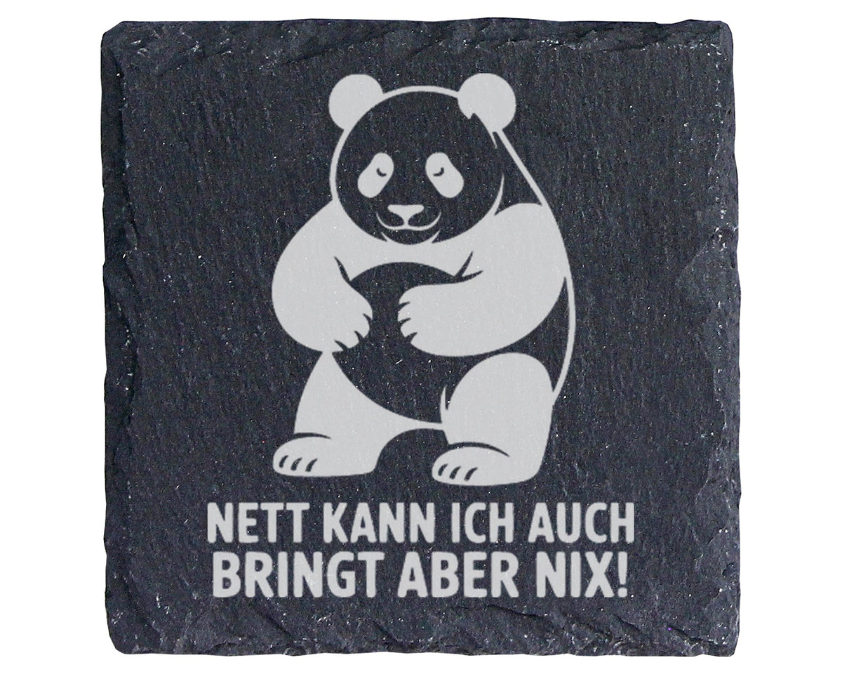 Schiefer Untersetzer Panda Nett Kann Ich Auch Bringt Nix - Lustiges Ge – Bild 1