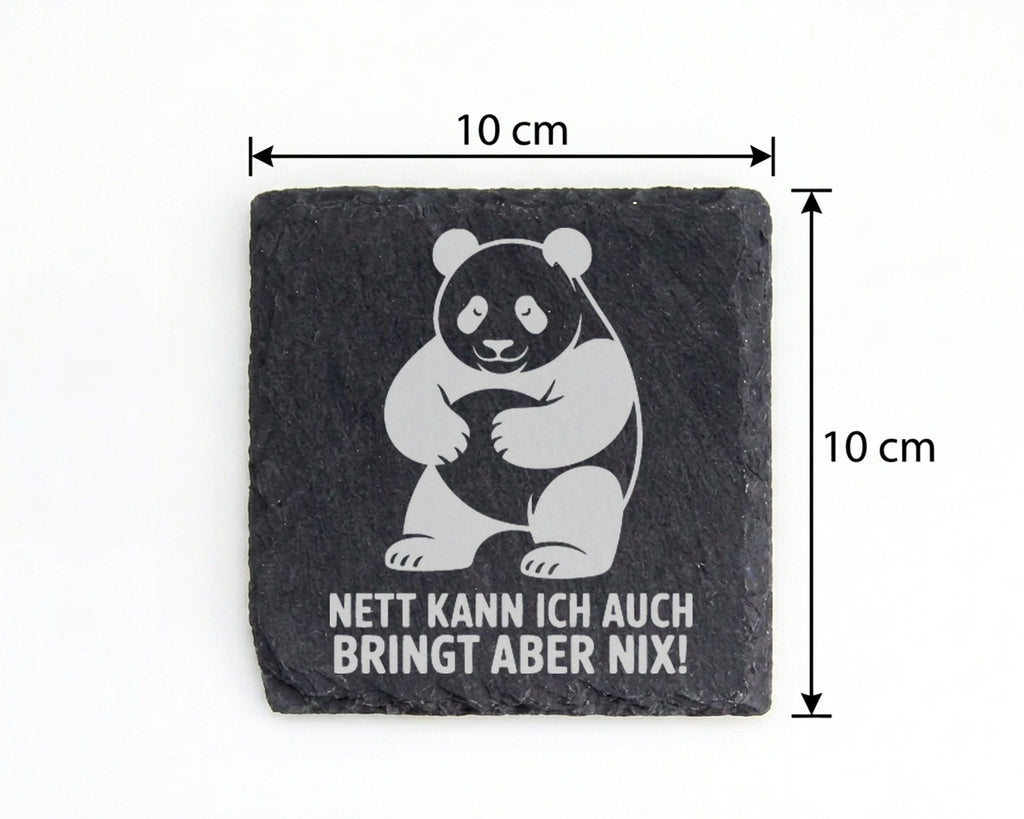 Schiefer Untersetzer Panda Nett Kann Ich Auch Bringt Nix - Lustiges Ge – Bild 4