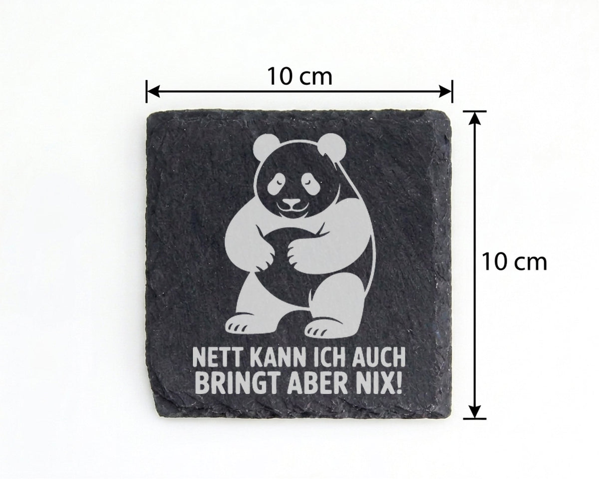 Schiefer Untersetzer Panda Nett Kann Ich Auch Bringt Nix - Lustiges Ge – Bild 4