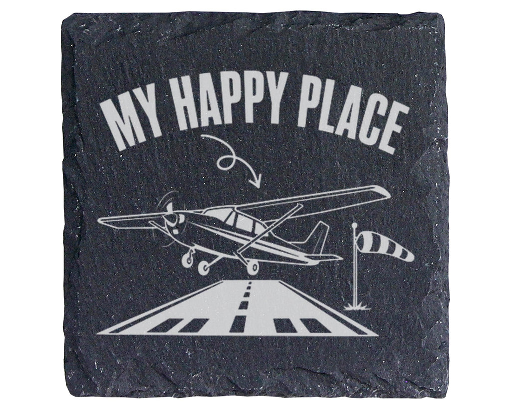 Schiefer Untersetzer Flugzeug My Happy Place - Geschenk Für Piloten Fl – Bild 1