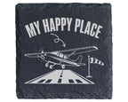 Schiefer Untersetzer Flugzeug My Happy Place - Geschenk Für Piloten Fl – Bild 1