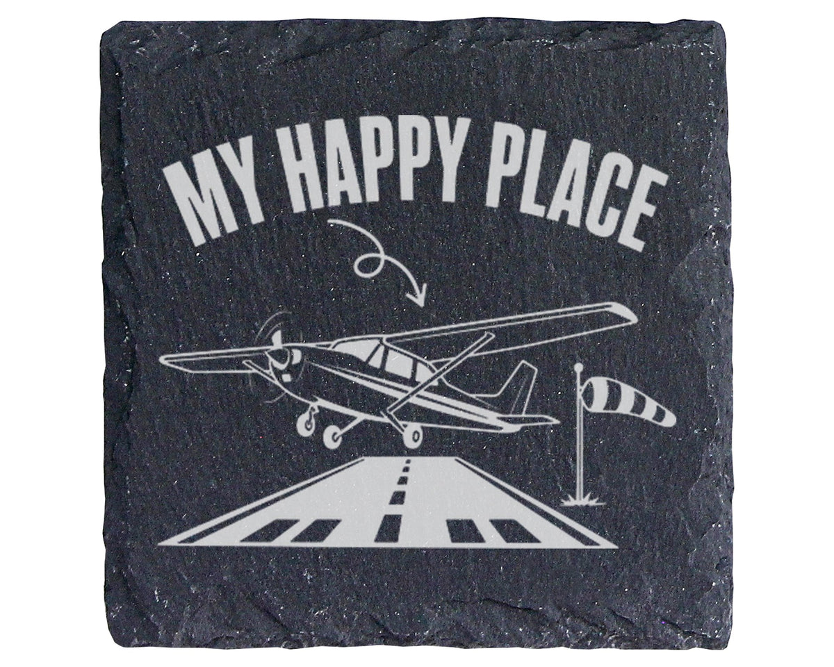 Schiefer Untersetzer Flugzeug My Happy Place - Geschenk Für Piloten Fl – Bild 1