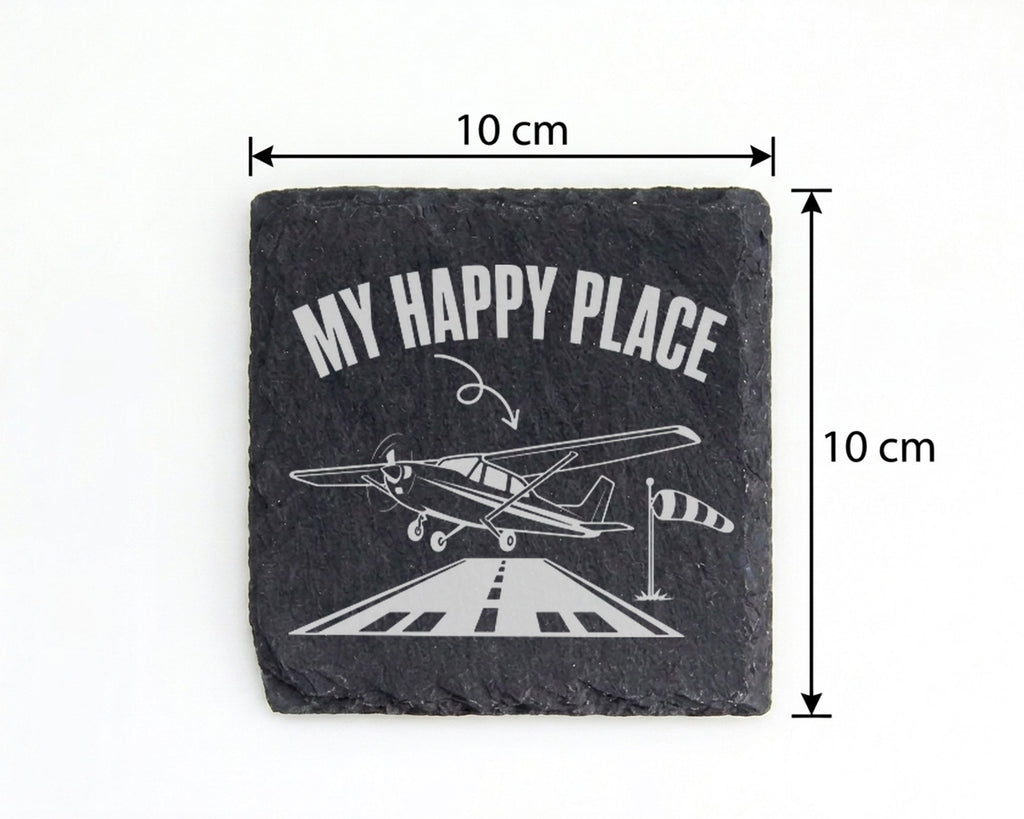 Schiefer Untersetzer Flugzeug My Happy Place - Geschenk Für Piloten Fl – Bild 4
