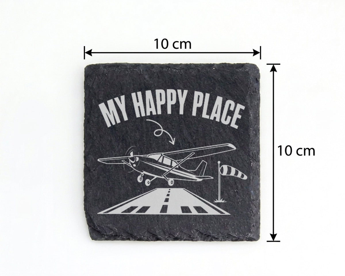 Schiefer Untersetzer Flugzeug My Happy Place - Geschenk Für Piloten Fl – Bild 4