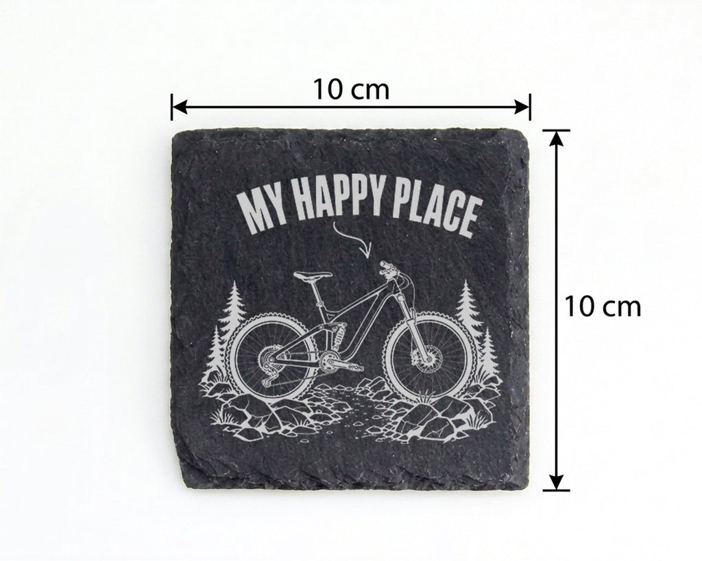 Schiefer Untersetzer Mountainbike My Happy Place - Geschenk für Biker  – Bild 4