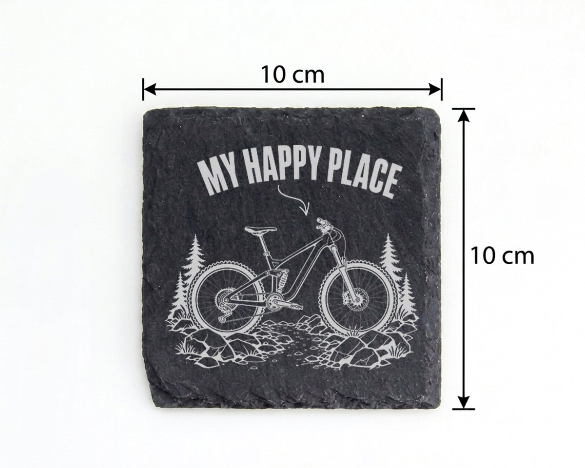 Schiefer Untersetzer Mountainbike My Happy Place - Geschenk für Biker  – Bild 4
