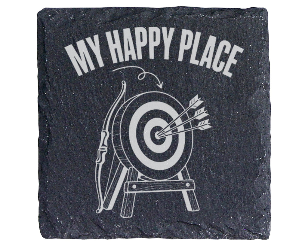 Schiefer Untersetzer Bogenschießen My Happy Place - Geschenk Für Bogen – Bild 1