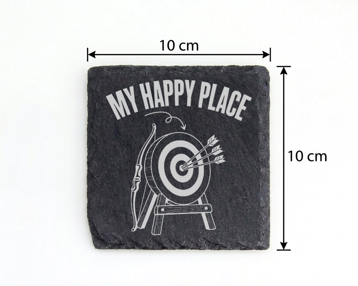 Schiefer Untersetzer Bogenschießen My Happy Place - Geschenk Für Bogen – Bild 4