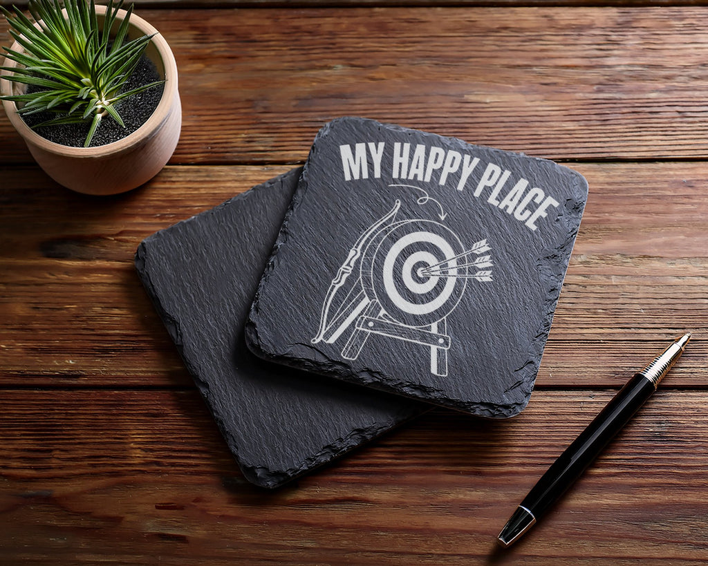 Schiefer Untersetzer Bogenschießen My Happy Place - Geschenk Für Bogen – Bild 5
