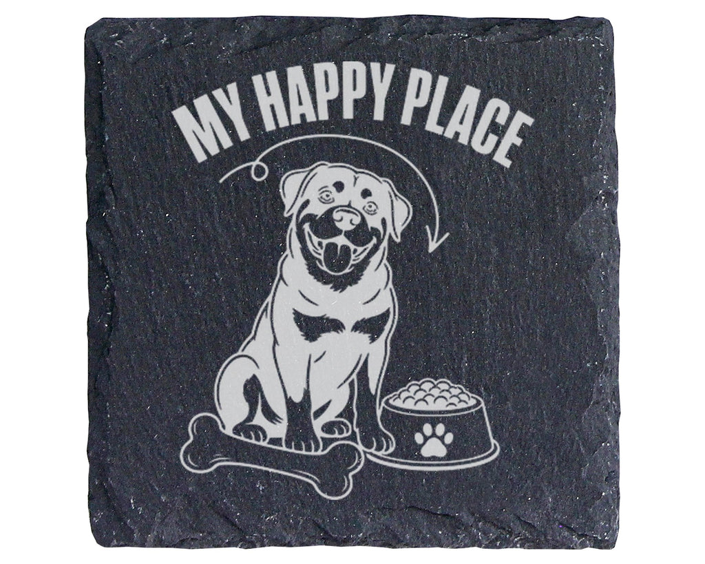 Schiefer Untersetzer Rottweiler My Happy Place Spruch - Geschenk für H – Bild 1