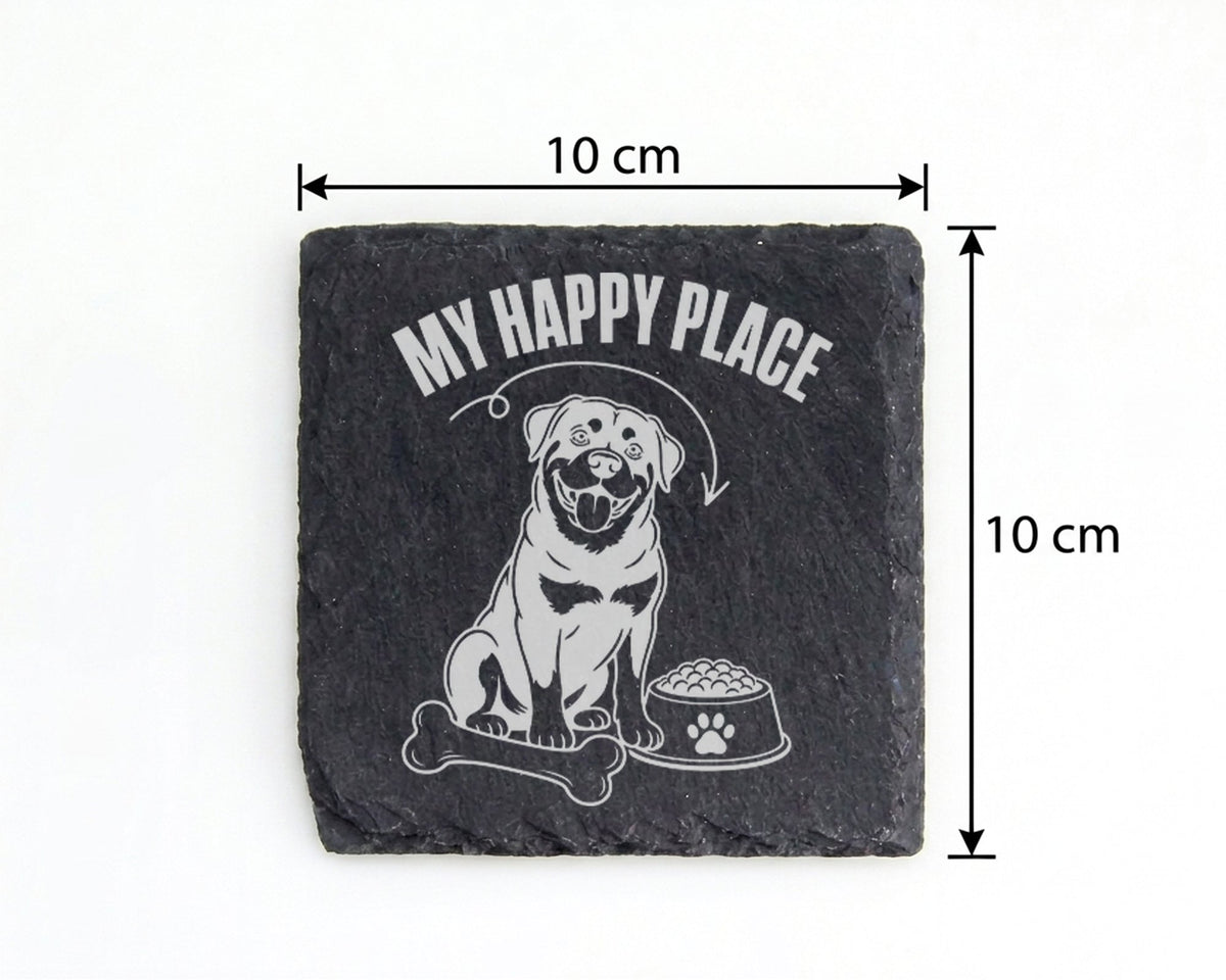 Schiefer Untersetzer Rottweiler My Happy Place Spruch - Geschenk für H – Bild 4