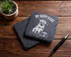 Schiefer Untersetzer Rottweiler My Happy Place Spruch - Geschenk für H – Bild 5