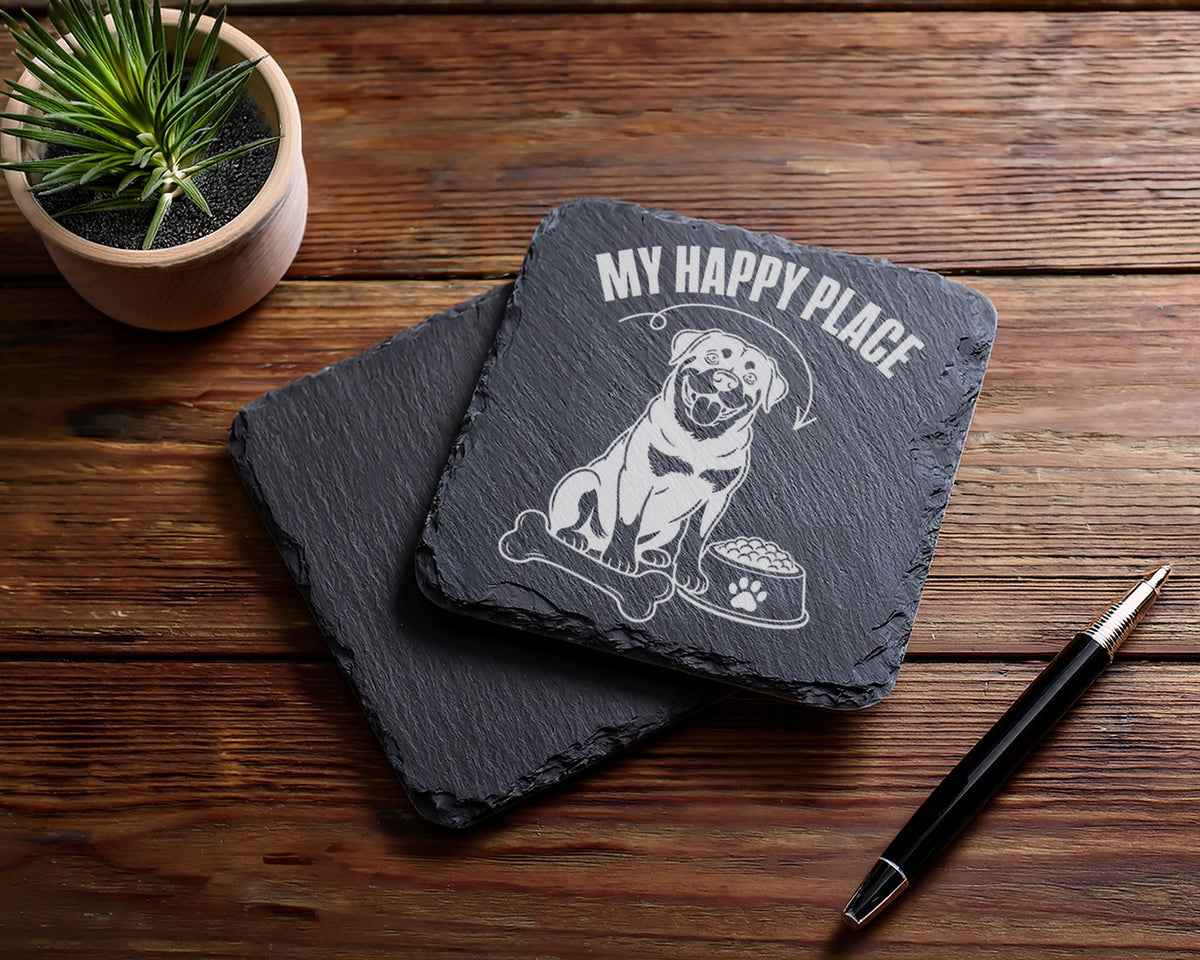 Schiefer Untersetzer Rottweiler My Happy Place Spruch - Geschenk für H – Bild 5