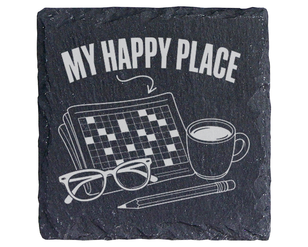 Schiefer Untersetzer Kreuzworträtsel My Happy Place - Geschenk Für Rät – Bild 1