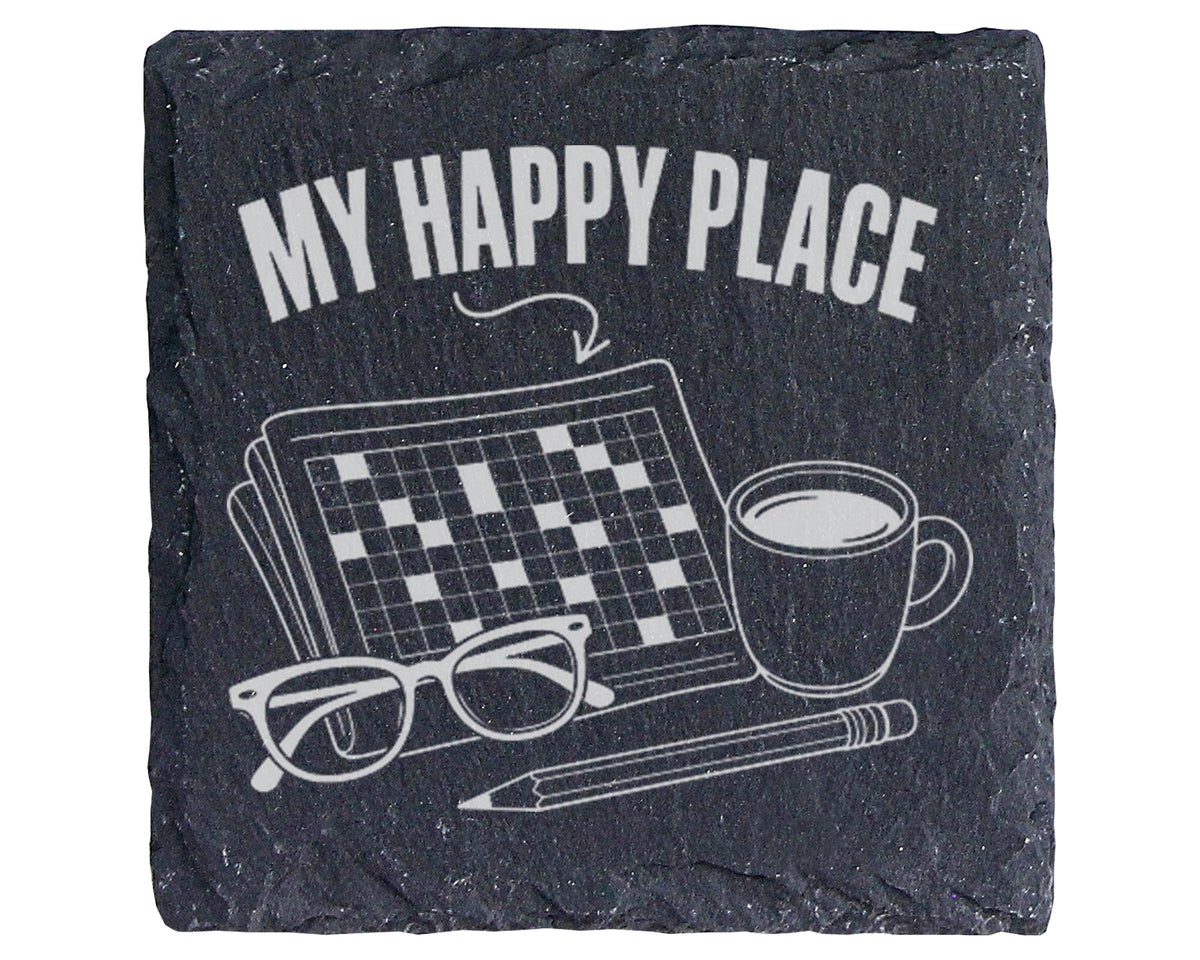Schiefer Untersetzer Kreuzworträtsel My Happy Place - Geschenk Für Rät – Bild 1