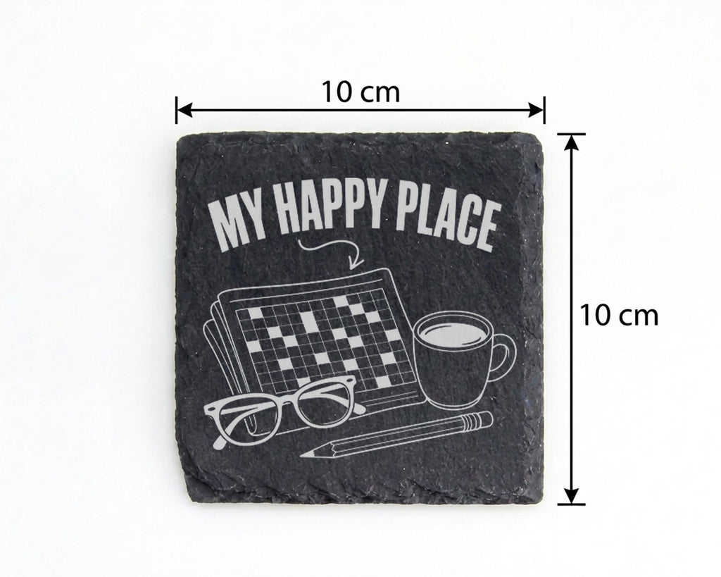 Schiefer Untersetzer Kreuzworträtsel My Happy Place - Geschenk Für Rät – Bild 4
