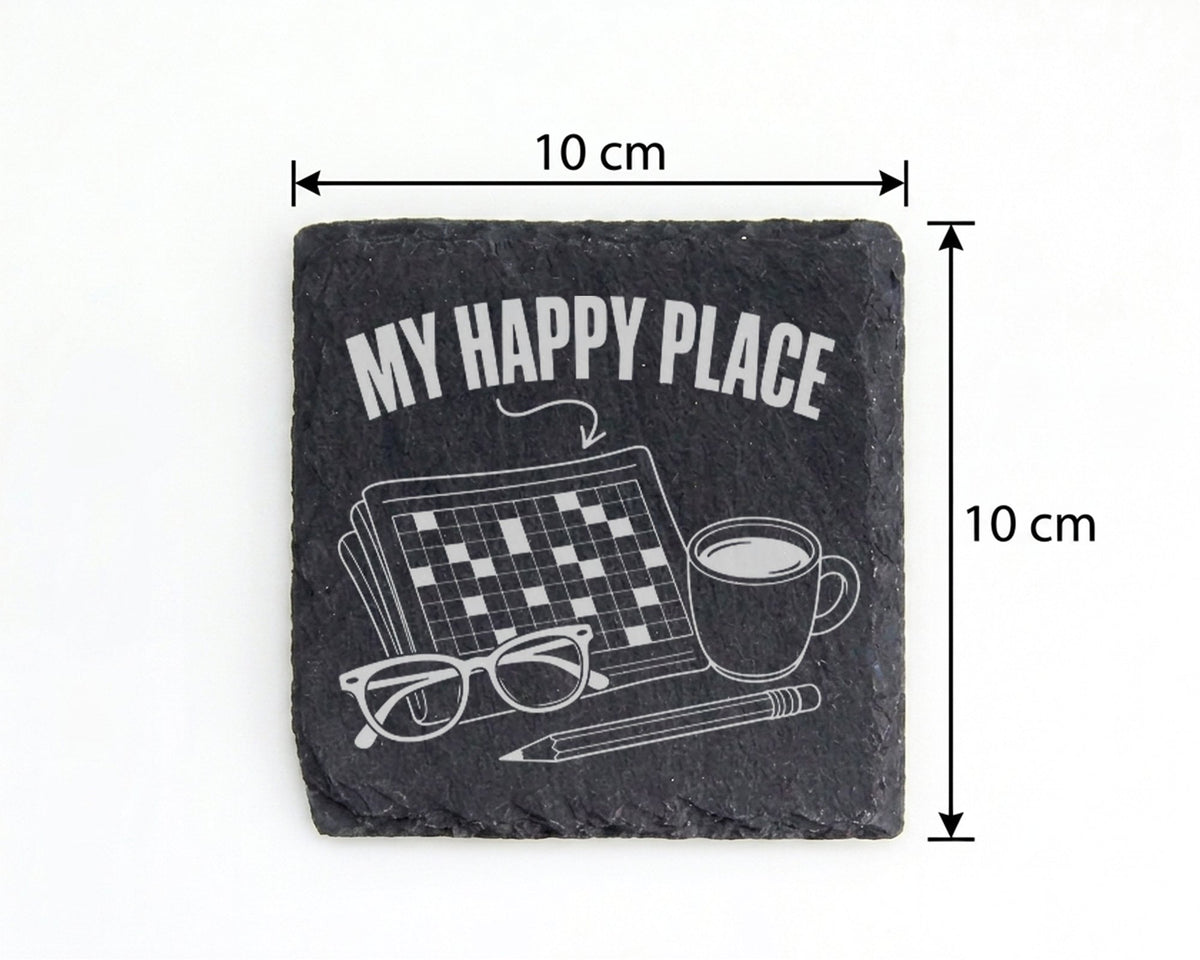 Schiefer Untersetzer Kreuzworträtsel My Happy Place - Geschenk Für Rät – Bild 4