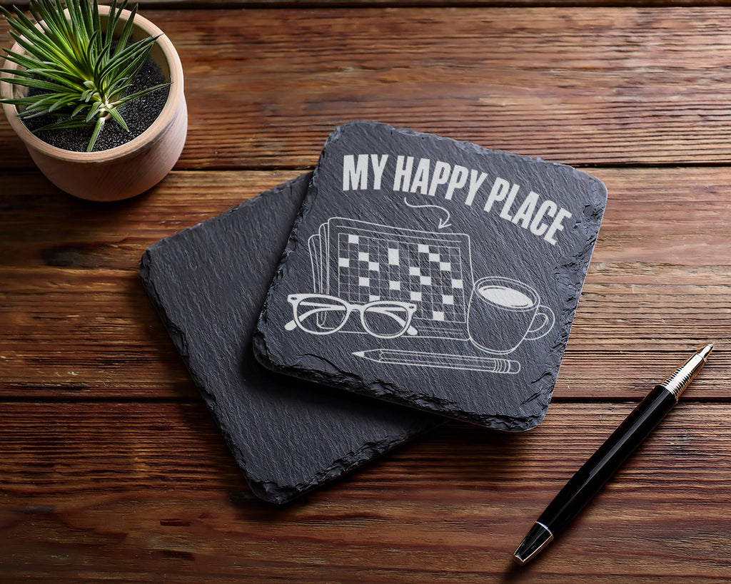 Schiefer Untersetzer Kreuzworträtsel My Happy Place - Geschenk Für Rät – Bild 5