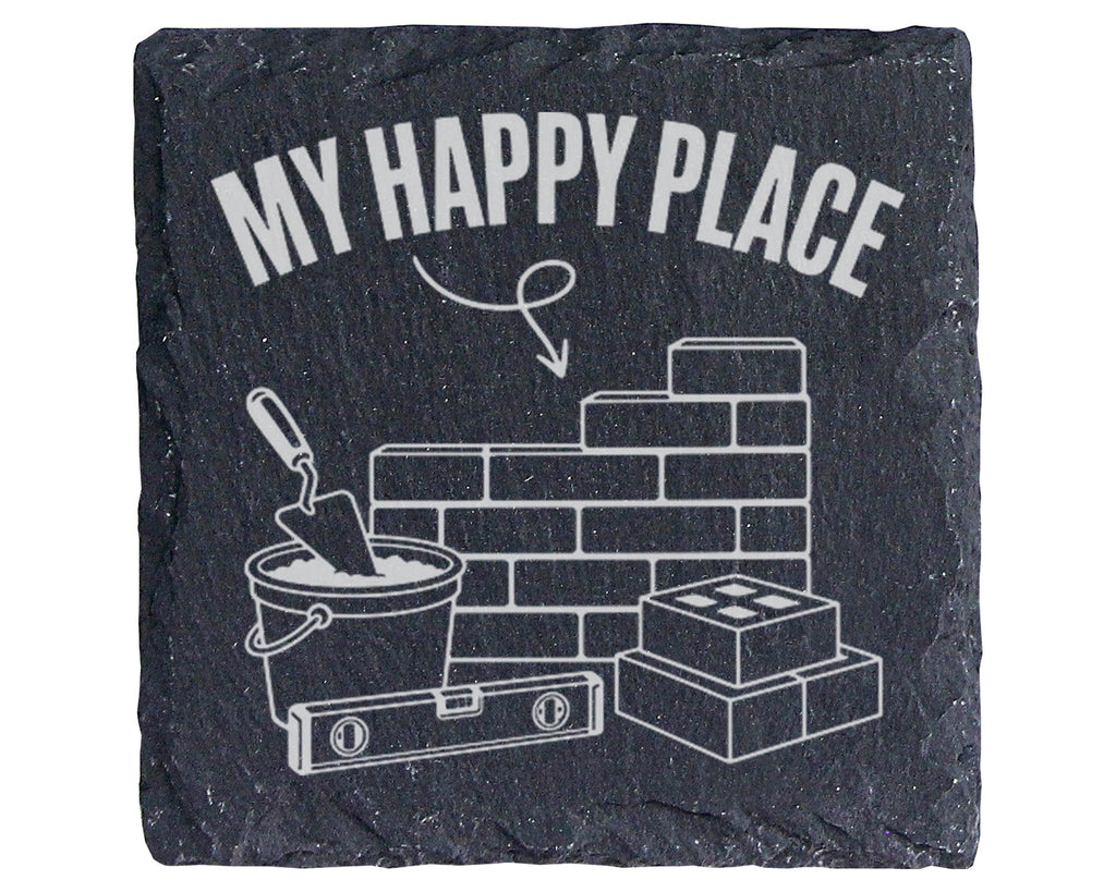 Schiefer Untersetzer Maurer My Happy Place Spruch - Geschenk für Handw – Bild 1