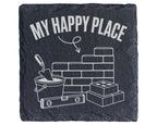 Schiefer Untersetzer Maurer My Happy Place Spruch - Geschenk für Handw – Bild 1