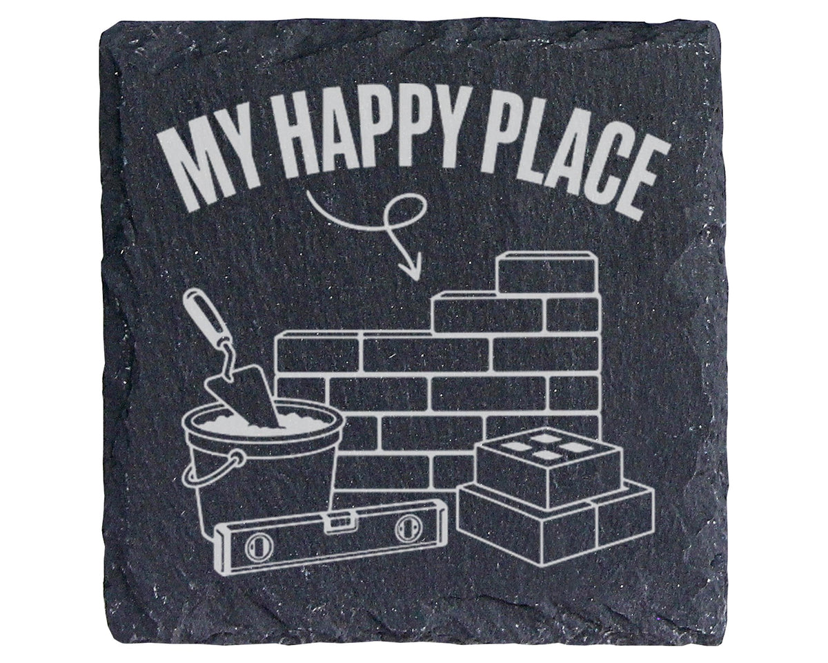 Schiefer Untersetzer Maurer My Happy Place Spruch - Geschenk für Handw – Bild 1