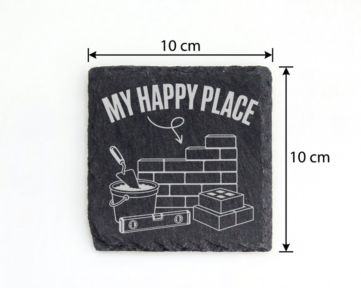 Schiefer Untersetzer Maurer My Happy Place Spruch - Geschenk für Handw – Bild 4