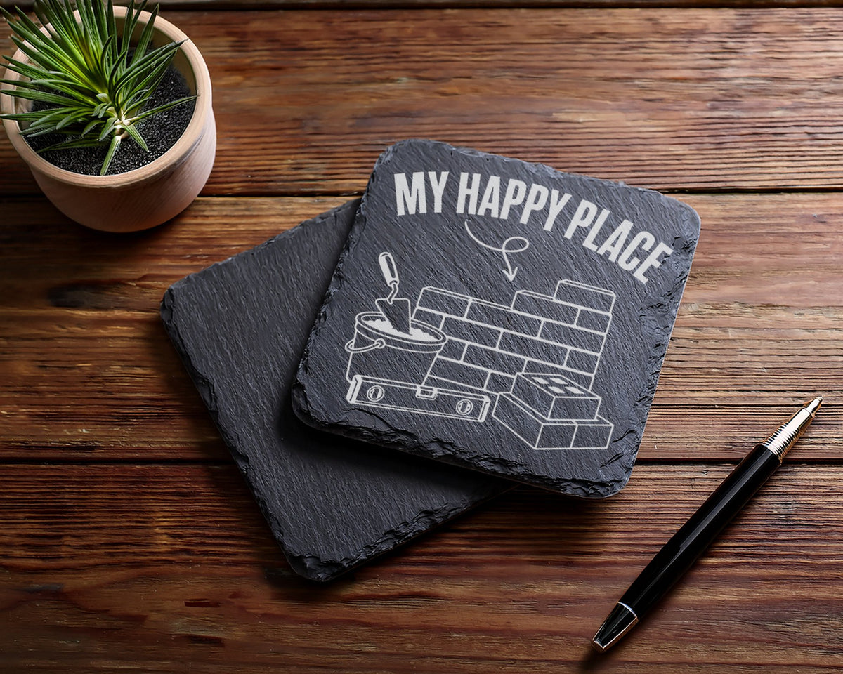 Schiefer Untersetzer Maurer My Happy Place Spruch - Geschenk für Handw – Bild 5
