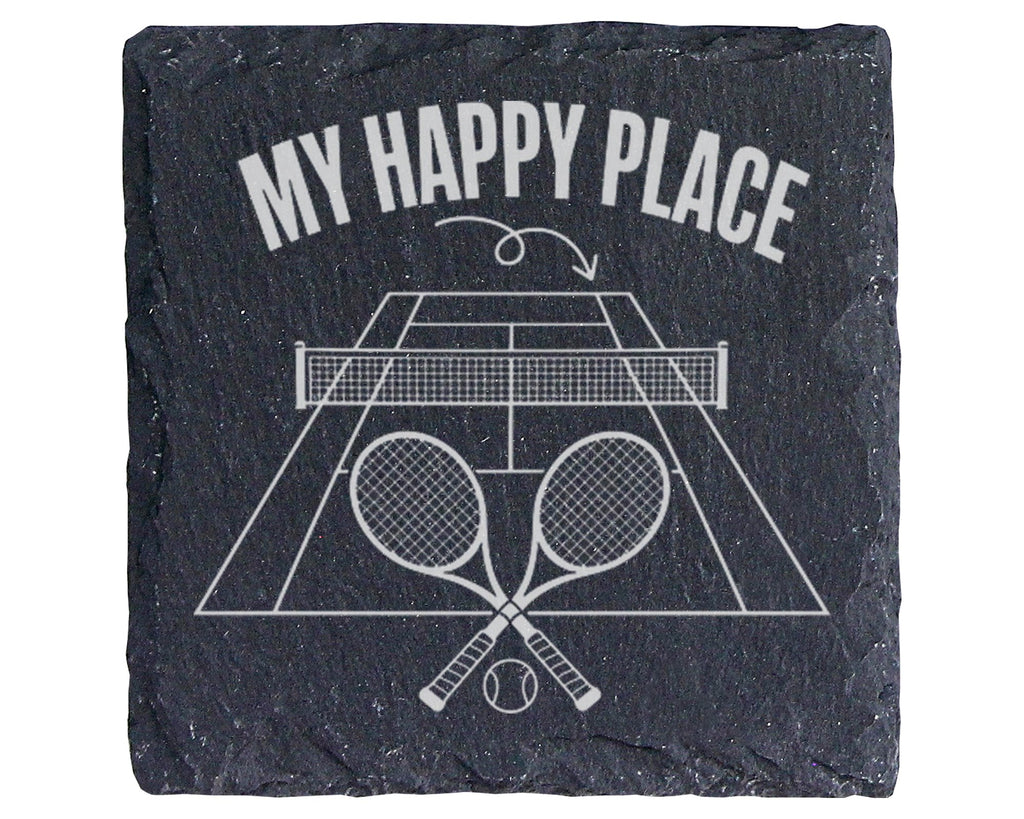 Schiefer Untersetzer Tennis My Happy Place Spruch - Geschenk für Spiel – Bild 1
