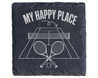 Schiefer Untersetzer Tennis My Happy Place Spruch - Geschenk für Spiel – Bild 1