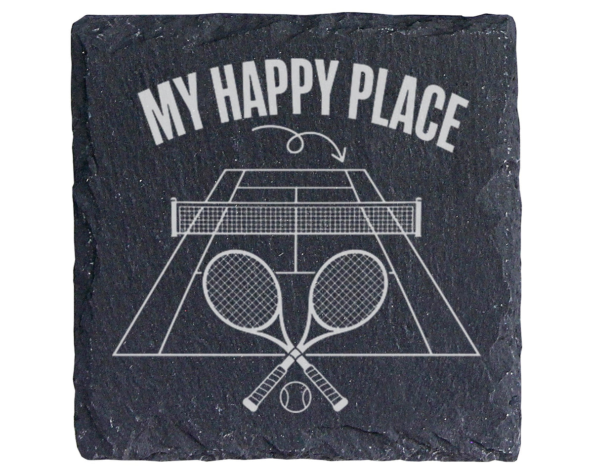 Schiefer Untersetzer Tennis My Happy Place Spruch - Geschenk für Spiel – Bild 1