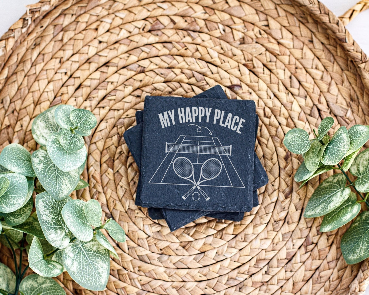 Schiefer Untersetzer Tennis My Happy Place Spruch - Geschenk für Spiel – Bild 3
