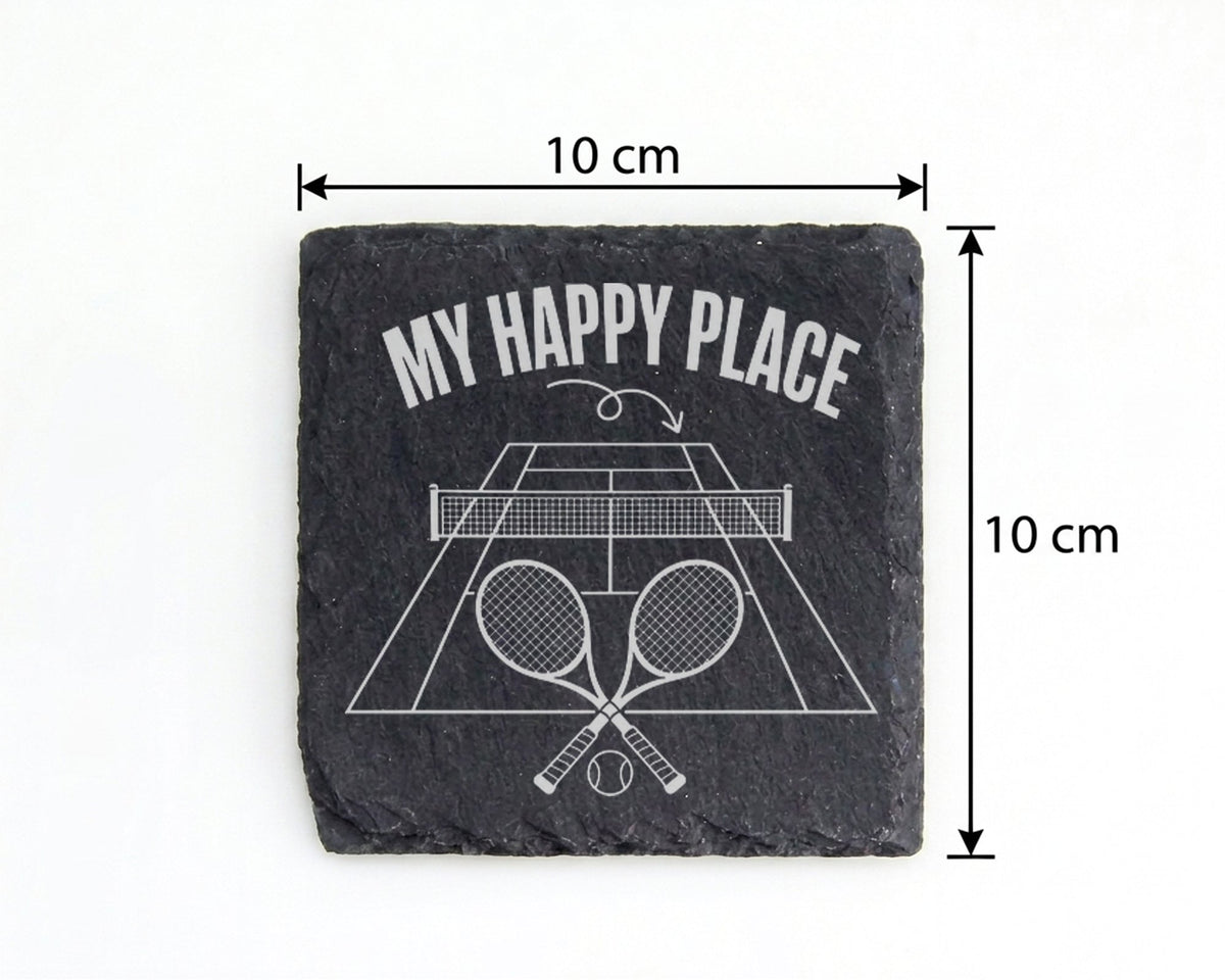 Schiefer Untersetzer Tennis My Happy Place Spruch - Geschenk für Spiel – Bild 4