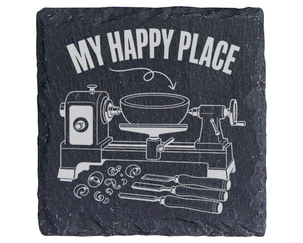 Schiefer Untersetzer Drechselbank My Happy Place - Geschenk für Drechs – Bild 1