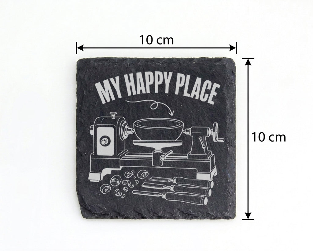 Schiefer Untersetzer Drechselbank My Happy Place - Geschenk für Drechs – Bild 4