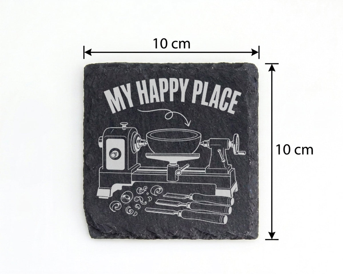 Schiefer Untersetzer Drechselbank My Happy Place - Geschenk für Drechs – Bild 4