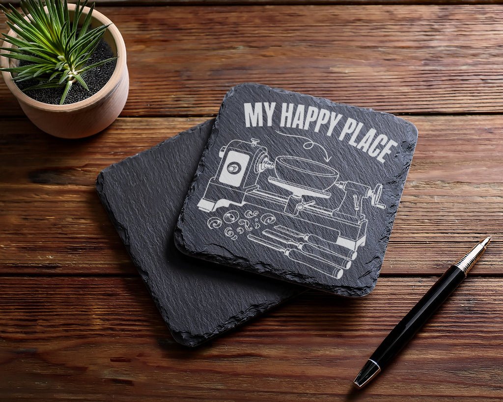 Schiefer Untersetzer Drechselbank My Happy Place - Geschenk für Drechs – Bild 5