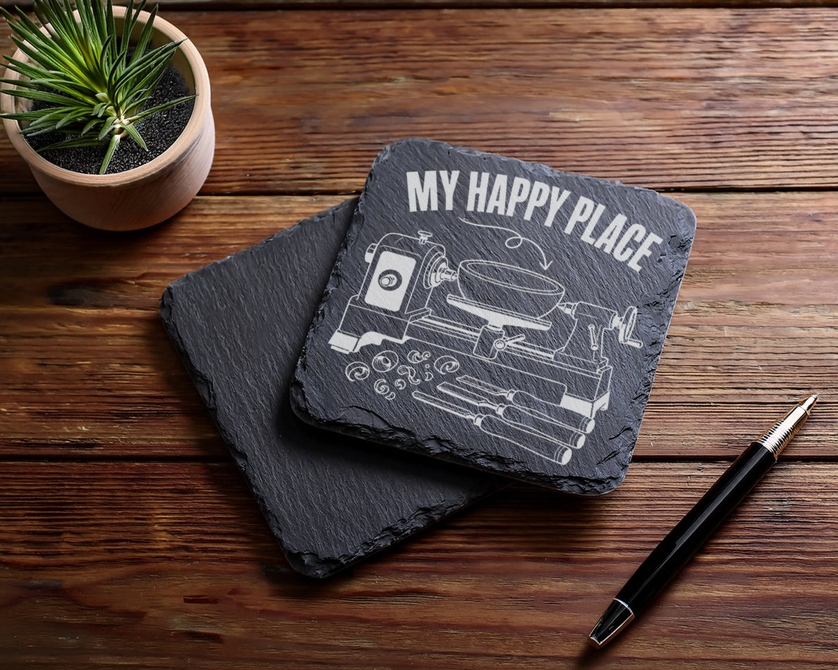 Schiefer Untersetzer Drechselbank My Happy Place - Geschenk für Drechs – Bild 5