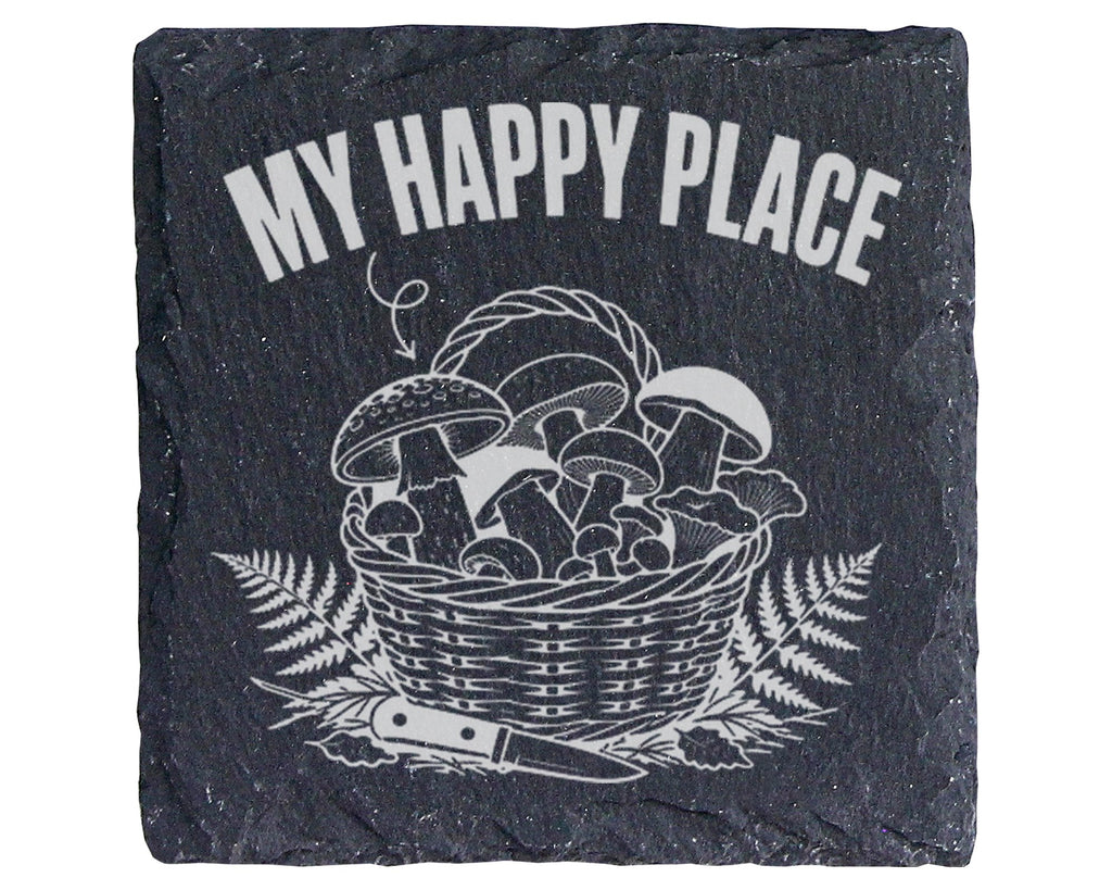 Schiefer Untersetzer Pilze Im Korb My Happy Place - Geschenk für Pilzs – Bild 1