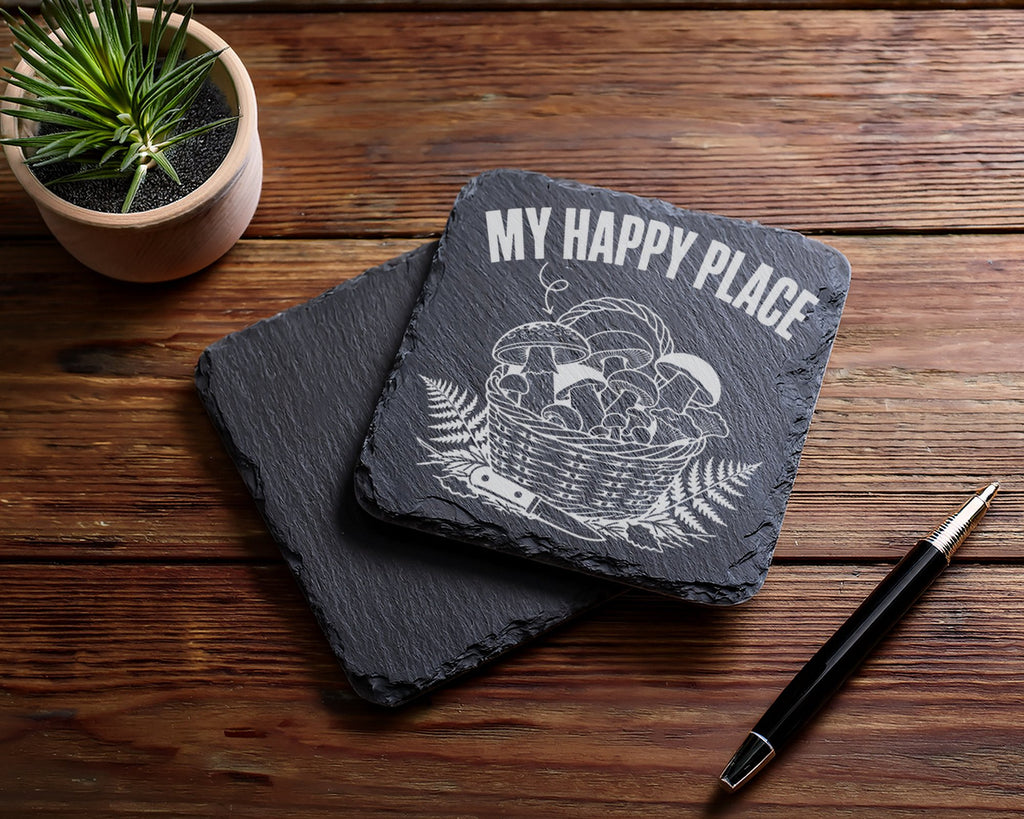Schiefer Untersetzer Pilze Im Korb My Happy Place - Geschenk für Pilzs – Bild 5