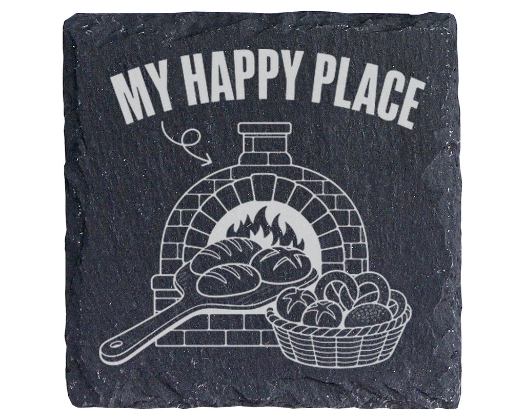Schiefer Untersetzer Steinofen My Happy Place Brot - Geschenk Für Bäck – Bild 1
