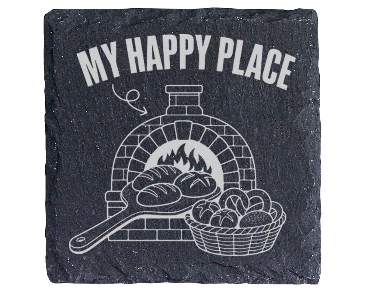 Schiefer Untersetzer Steinofen My Happy Place Brot - Geschenk Für Bäck – Bild 1