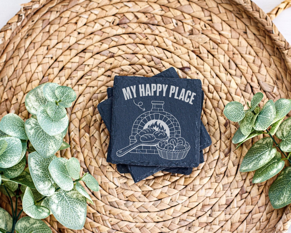 Schiefer Untersetzer Steinofen My Happy Place Brot - Geschenk Für Bäck – Bild 3