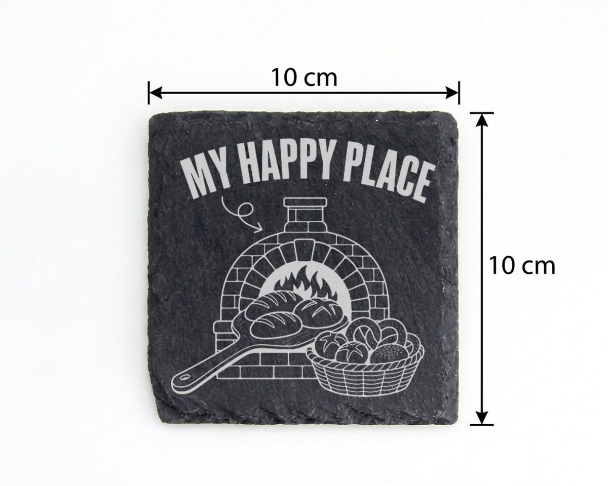 Schiefer Untersetzer Steinofen My Happy Place Brot - Geschenk Für Bäck – Bild 4