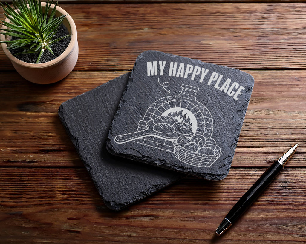 Schiefer Untersetzer Steinofen My Happy Place Brot - Geschenk Für Bäck – Bild 5