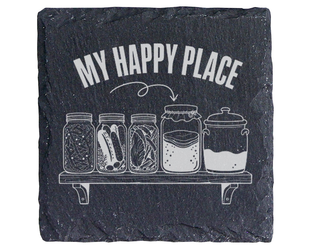 Schiefer Untersetzer Fermentieren My Happy Place - Geschenk für Hobbyk – Bild 1