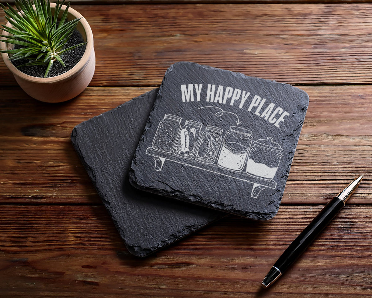Schiefer Untersetzer Fermentieren My Happy Place - Geschenk für Hobbyk – Bild 5
