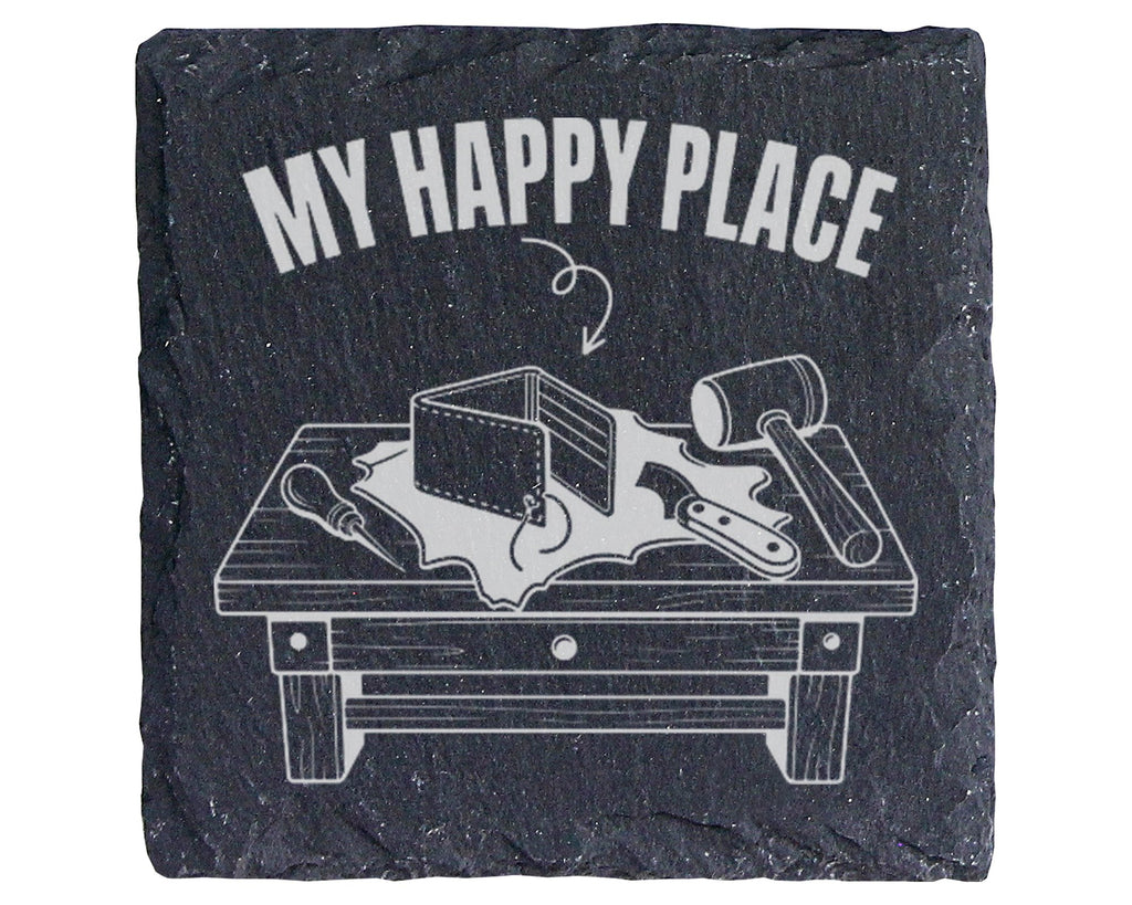 Schiefer Untersetzer Lederwerkstatt My Happy Place - Geschenk für Hand – Bild 1